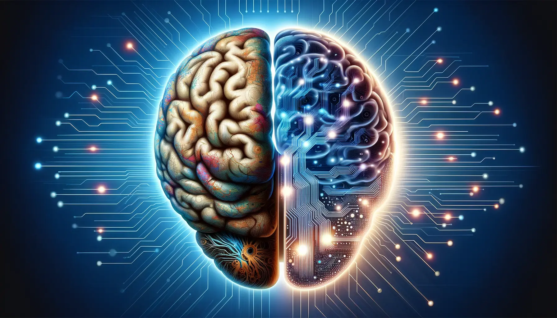 a human brain and a digital brain symbolizing AI vs human comparison